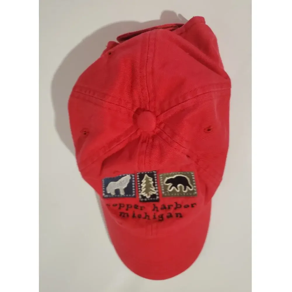 Vtg Ouray Copper Harbor Michigan Adjustable Baseball Cap Baby Toddler OS Hat Red